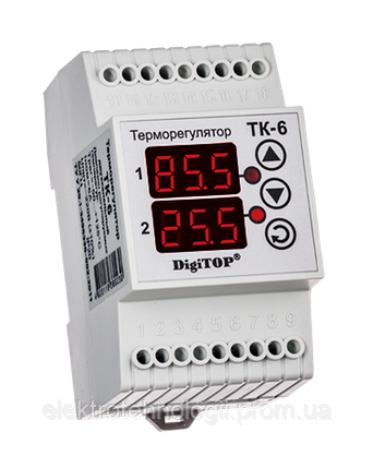 Терморегулятор ТК-6 двухканальный цифровой с датчиком DIN-рейка DigiTOP