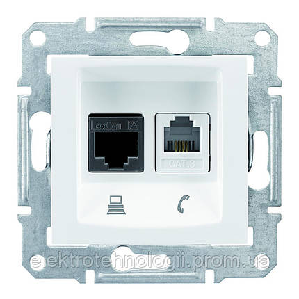 Розетка комп'ютерна — телефонна CAT5 x RJ11 Schneider Sedna біла