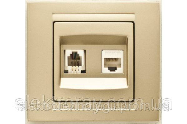Розетка компьютерная + телефонная CAT5 x RJ11 Gunsan Moderna Metallic золото