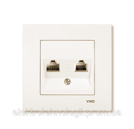 Розетка компьютерная + телефонная, RJ45 + RJ11, Cat5e + Cat3 крем Viko Karre