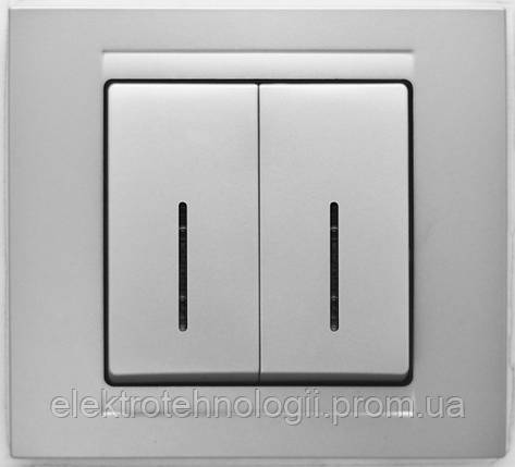 Выключатель двойной с подсветкой Gunsan Moderna Metallic серебро