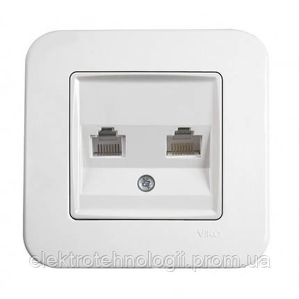 Розетка компьютерная + телефонная, RJ45 + RJ11, Cat5e + Cat3 Viko Rollina белая