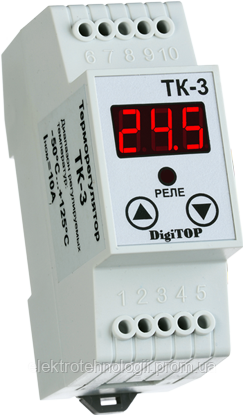 Терморегулятор ТК-3 10А одноканальный цифровой DIN-рейка DigiTOP