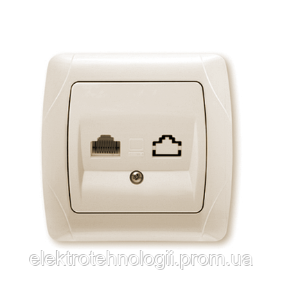 Розетка компьютерная одинарная RJ45 Cat5e крем Viko Carmen