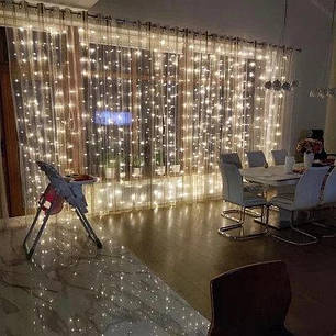 Гирлянда-штора (водопад) 3м х 2м 270 LED теплый белый (9х30 ламп) 8 режимов, с заглушкой PREMIUM