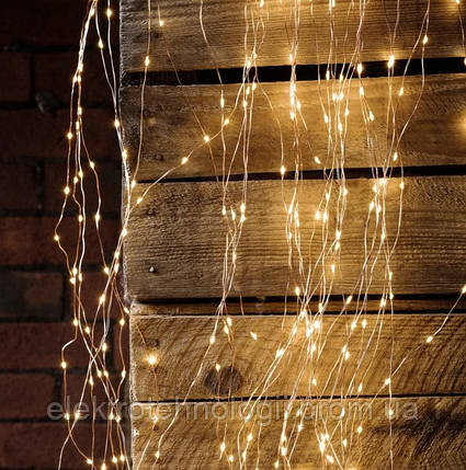 Гирлянда медная проволочная нить "Конский хвост" 10 нитей 200 LED 2м золотой, 220В RD-9021