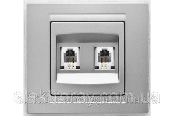 Розетка телефонная двойная (2x RJ11) Gunsan Moderna Metallic серебро