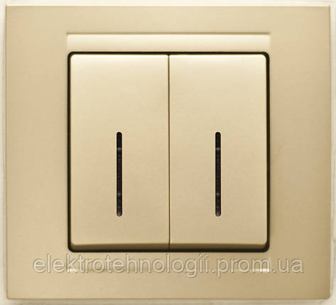 Выключатель двойной с подсветкой Gunsan Moderna Metallic золото
