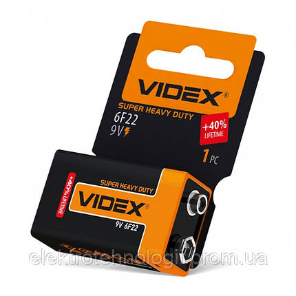 Батарейка солевая Videx 6F22 / 9V (Крона) 1шт SHRINK CARD
