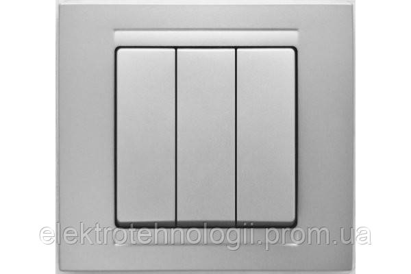 Выключатель тройной Gunsan Moderna Metallic серебро