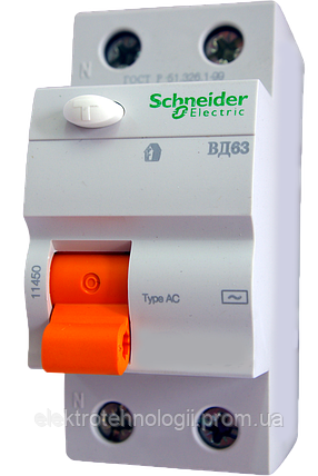 УЗО ВД63 2P 40А 30мА Schneider Electric (дифференциальный выключатель)