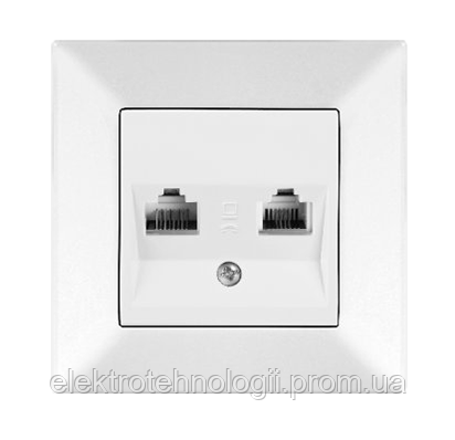 Розетка компьютерная + телефонная, RJ45 + RJ11, Cat5e + Cat3, белая Viko Meridian