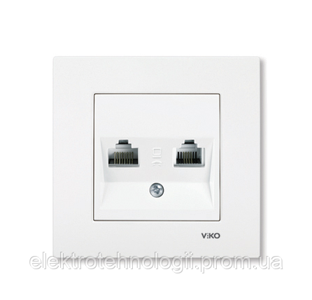 Розетка компьютерная + телефонная, RJ45 + RJ11, Cat5e + Cat3, белая Viko Karre