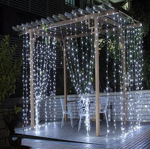 Гирлянда-штора 3м х 2,5м 425 LED холодный белый 8 режимов 220В, с заглушкой PREMIUM