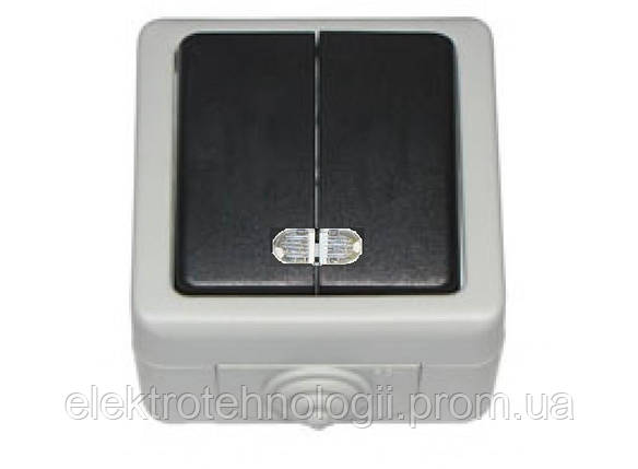 Выключатель двойной с подсветкой IP 54 Luxel Debut серый