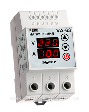 Реле напряжения с контролем тока VA-63A DIN-рейка DigiTOP