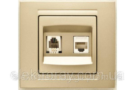 Розетка компьютерная + телефонная CAT5 x RJ11 Gunsan Moderna Metallic золото