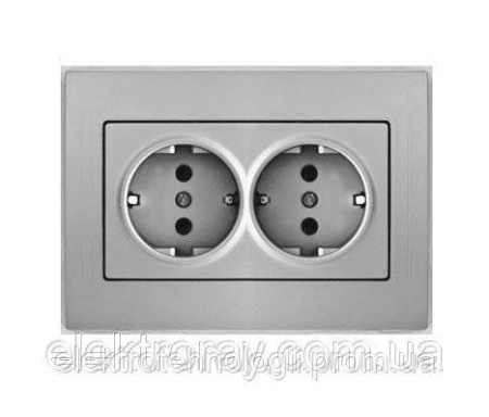 Двойная розетка с заземлением Gunsan Moderna Metallic серебро