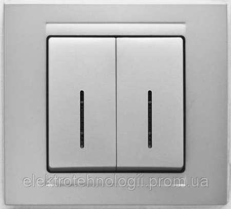 Выключатель двойной с подсветкой Gunsan Moderna Metallic серебро