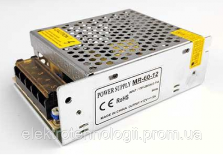 Блок питания 60Вт 5А 12В негерметичный LedLight